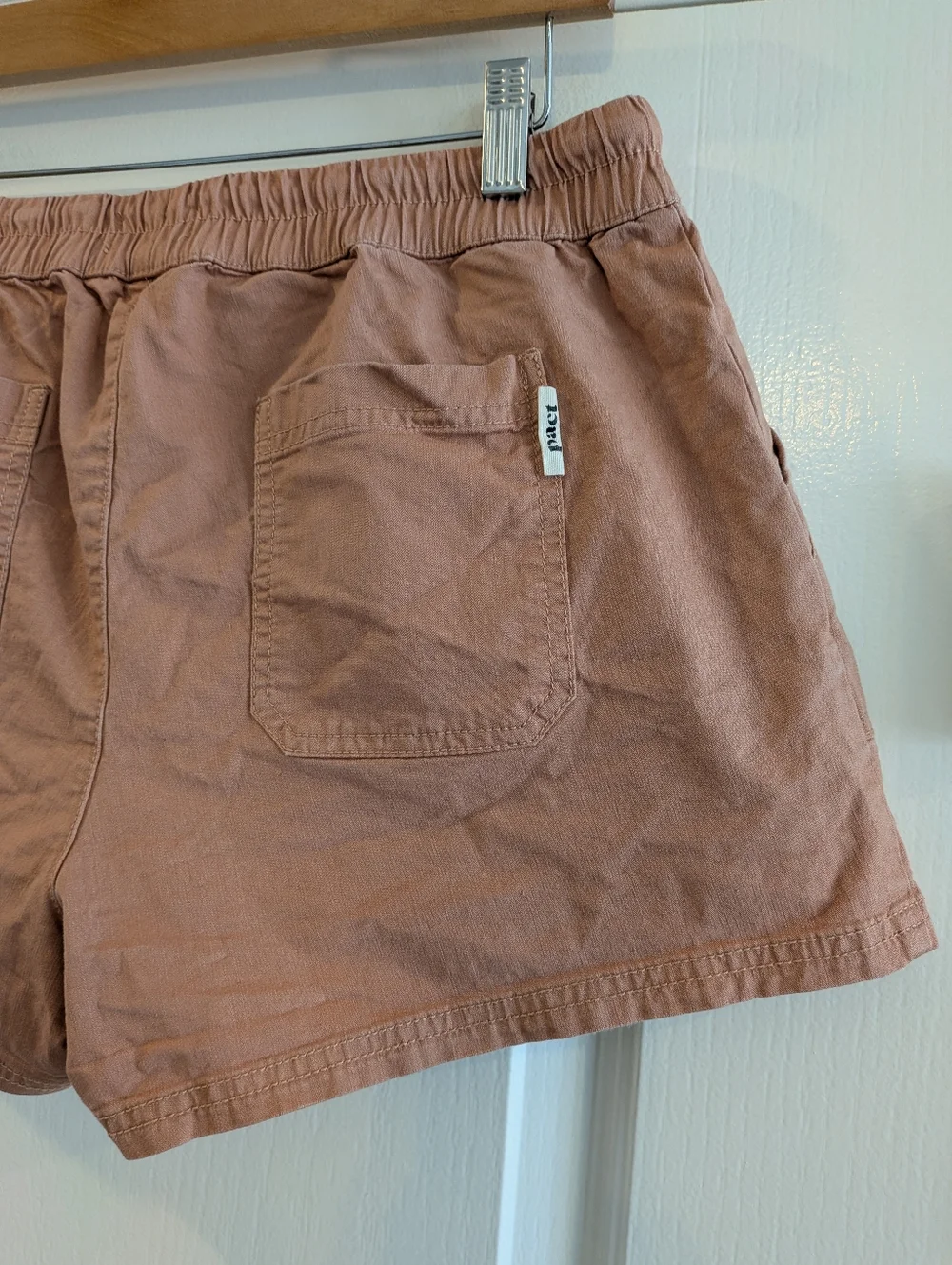 Pact Woven Twill Drawstring Shorts Organic Cotton Pink Clay Pull On Size M - Picture 11 of 12